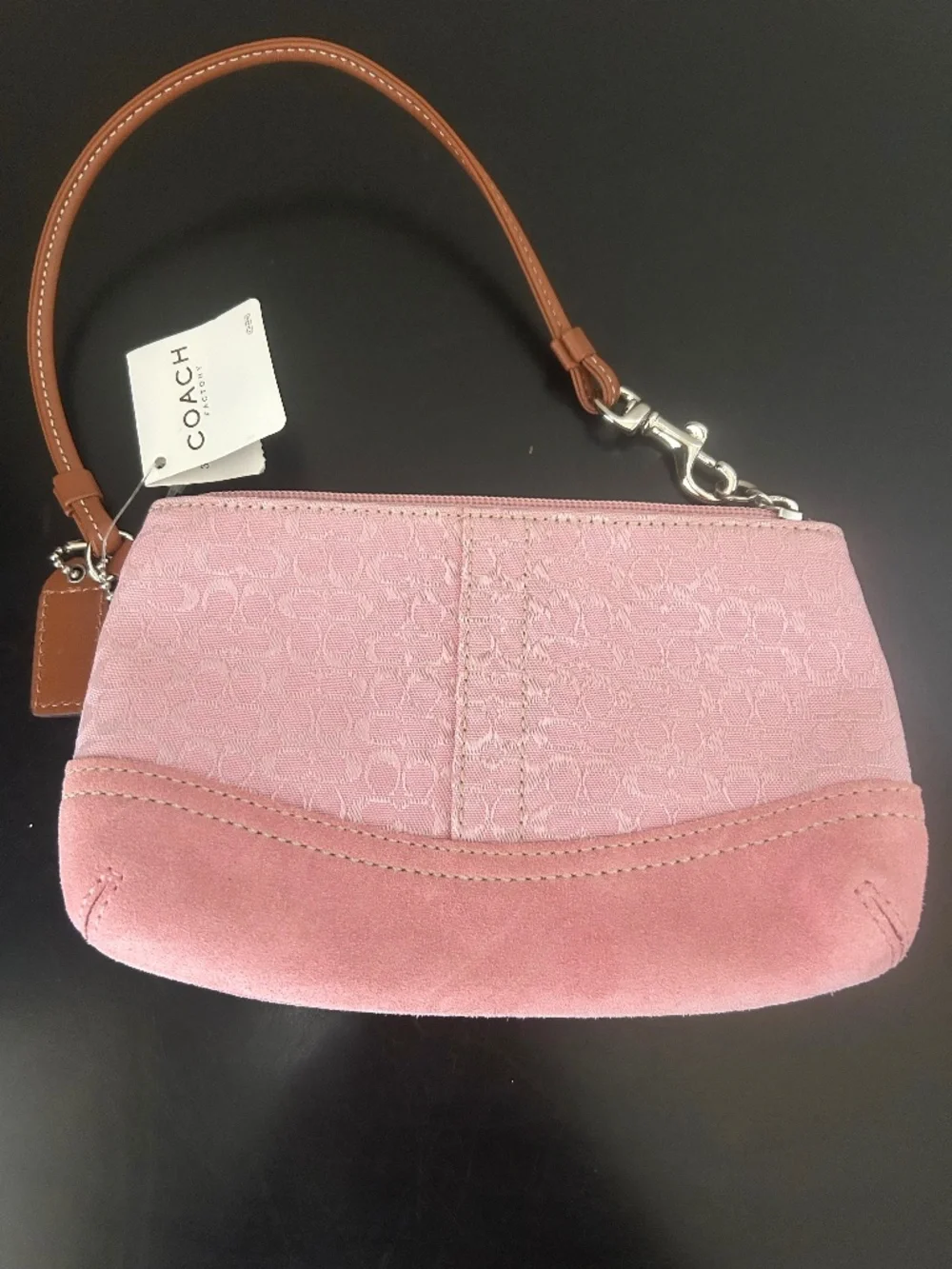 Coach Blush / Saddle Pink/Tan Suede Jacquard Canvas Wristlet. Vintage.NWT